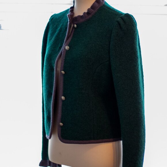 Vintage Kenneth Gordon New Orleans 100% Wool Emerald Green Sweater Jacket Size L - Picture 7 of 16